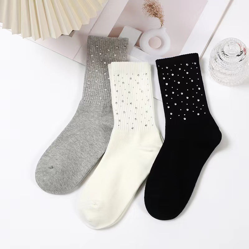 Spring and Autumn New Fairy Style Heavy Industry Starry Sky Hot Diamond Socks Light Luxury Versatile Middle Tube Socks