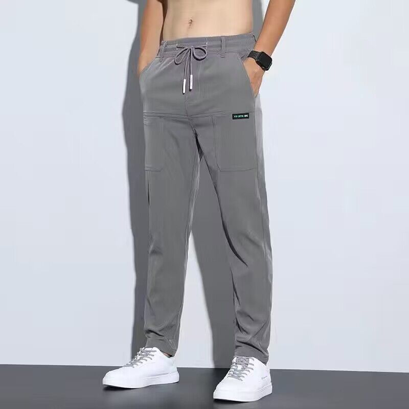 Pantalones finos de seda de hielo para hombres, hombres de negocios, pantalones casuales, pantalones deportivos holgados de pierna recta de moda