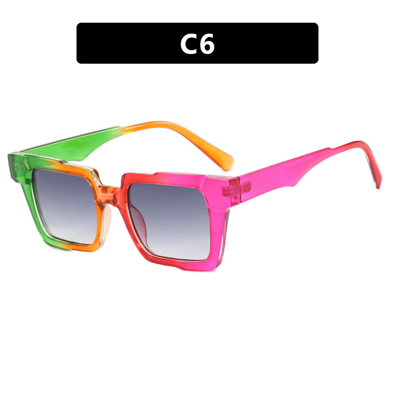 Montura de gafas cuadradas con bloqueo de color, lentes planas antiluz azul, montura de gafas de moda, sensación de alta gama, personalidad exagerada, femenina