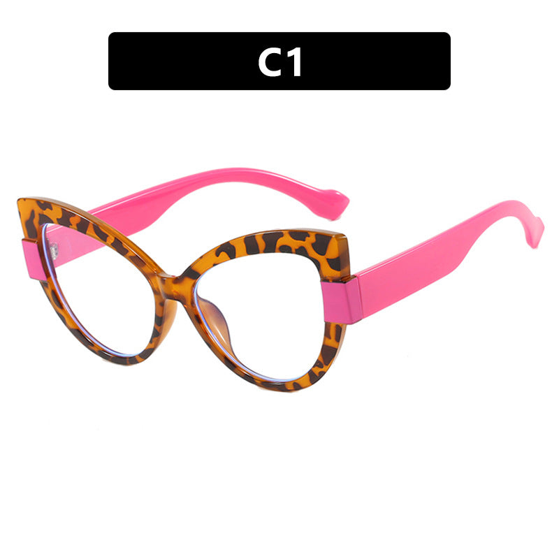 Color blocking cat eye flat lens ins internet celebrity same anti blue light personalized glasses frame TR90 glasses frame can be matched with myopia