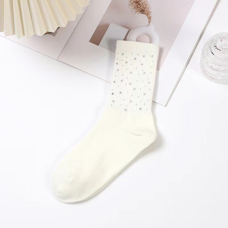 Spring and Autumn New Fairy Style Heavy Industry Starry Sky Hot Diamond Socks Light Luxury Versatile Middle Tube Socks