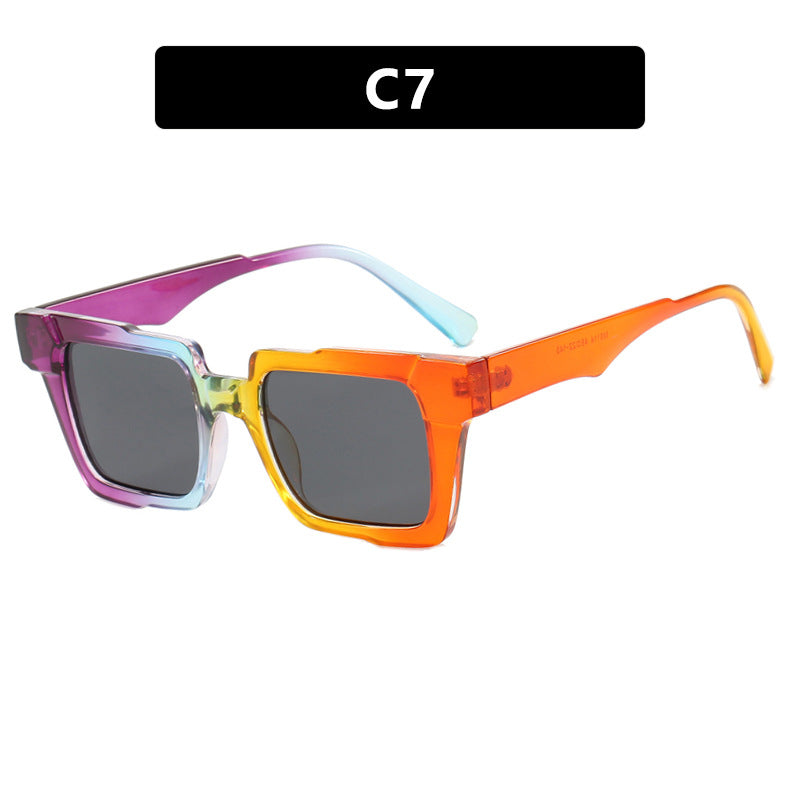 Montura de gafas cuadradas con bloqueo de color, lentes planas antiluz azul, montura de gafas de moda, sensación de alta gama, personalidad exagerada, femenina