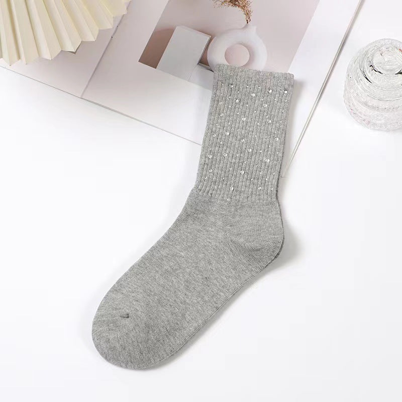 Spring and Autumn New Fairy Style Heavy Industry Starry Sky Hot Diamond Socks Light Luxury Versatile Middle Tube Socks