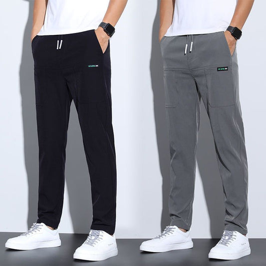 Pantalones finos de seda de hielo para hombres, hombres de negocios, pantalones casuales, pantalones deportivos holgados de pierna recta de moda