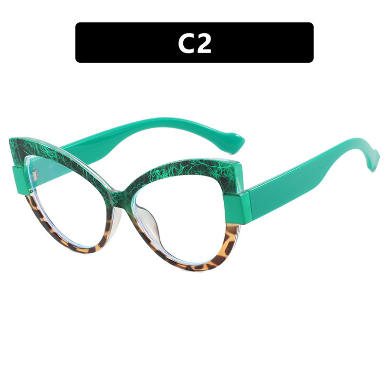 Color blocking cat eye flat lens ins internet celebrity same anti blue light personalized glasses frame TR90 glasses frame can be matched with myopia