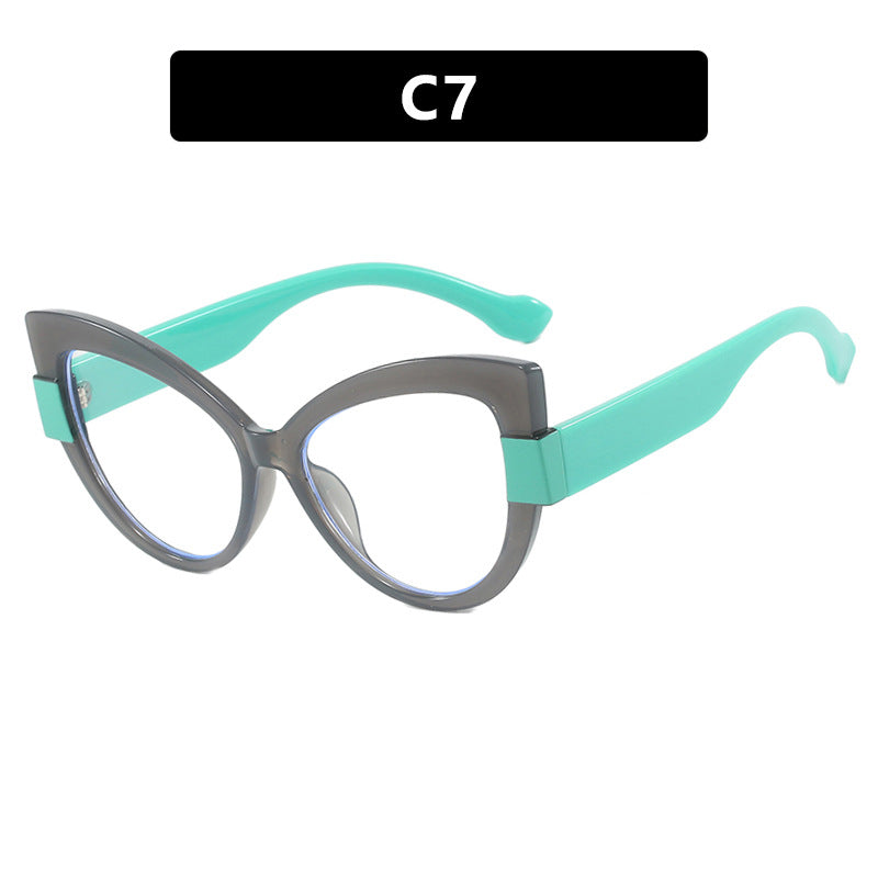 Color blocking cat eye flat lens ins internet celebrity same anti blue light personalized glasses frame TR90 glasses frame can be matched with myopia