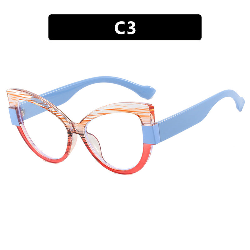 Color blocking cat eye flat lens ins internet celebrity same anti blue light personalized glasses frame TR90 glasses frame can be matched with myopia