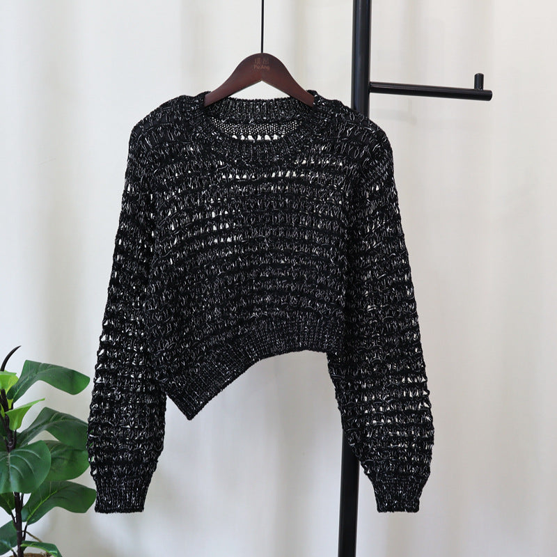 Thin hollow irregular design knitted sweater top for women, soft and loose sweater pullover