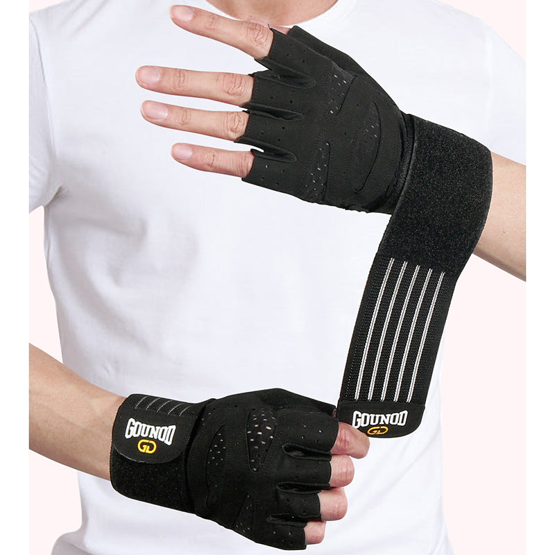 Guantes de fitness extendidos, transpirables y resistentes al desgaste, guantes de medio dedo para hacer ejercicio.