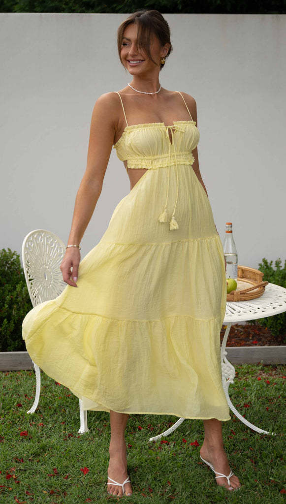 Casual Beachwear Summer Tiered Dress Vacation Design Sleeveless Cut-out Backless Spaghetti Straps Midi Dress For Girs