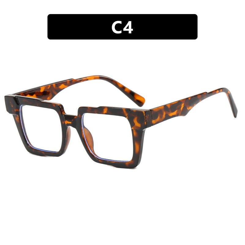 Montura de gafas cuadradas con bloqueo de color, lentes planas antiluz azul, montura de gafas de moda, sensación de alta gama, personalidad exagerada, femenina