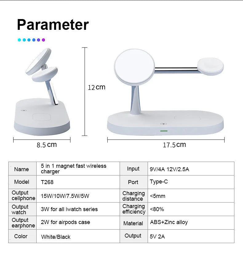 Soporte de carga inalámbrico magnético 5 en 1 (15 W)