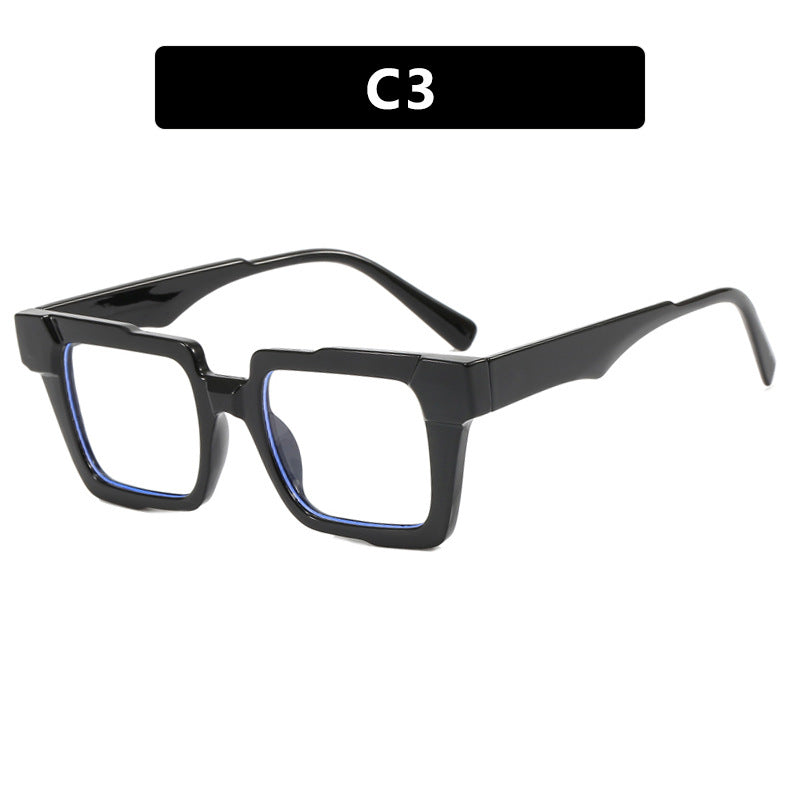 Montura de gafas cuadradas con bloqueo de color, lentes planas antiluz azul, montura de gafas de moda, sensación de alta gama, personalidad exagerada, femenina