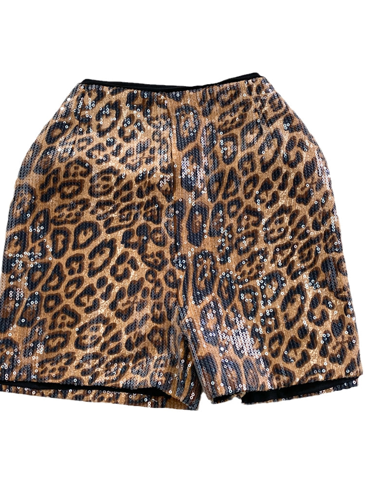 Pantalones cortos de pierna ancha con estampado de leopardo y lentejuelas que adelgazan la cintura alta de moda coreana para otoño e invierno, botas casuales elegantes, pantalones cortos para mujer