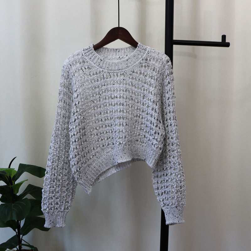 Thin hollow irregular design knitted sweater top for women, soft and loose sweater pullover