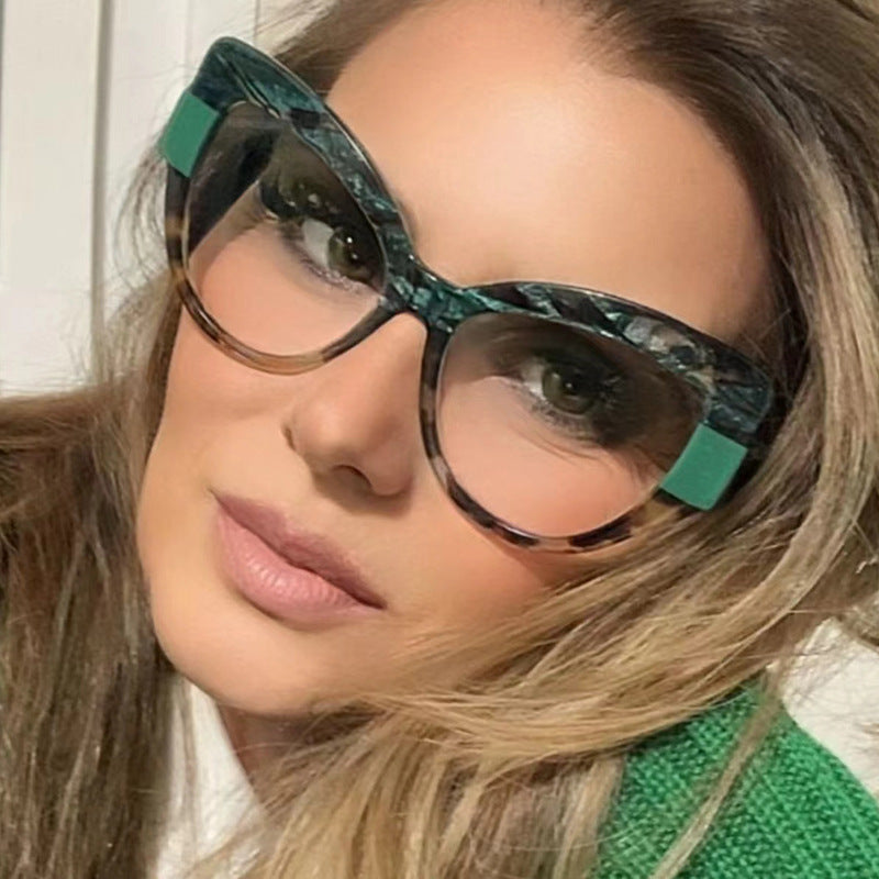 Color blocking cat eye flat lens ins internet celebrity same anti blue light personalized glasses frame TR90 glasses frame can be matched with myopia