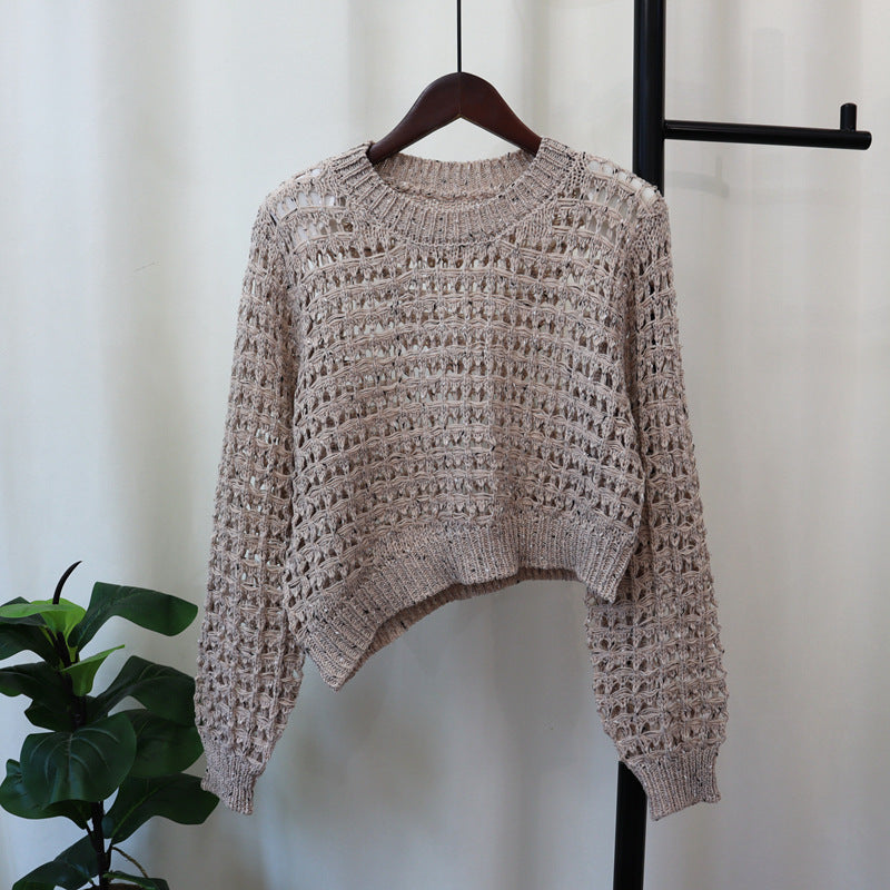 Thin hollow irregular design knitted sweater top for women, soft and loose sweater pullover