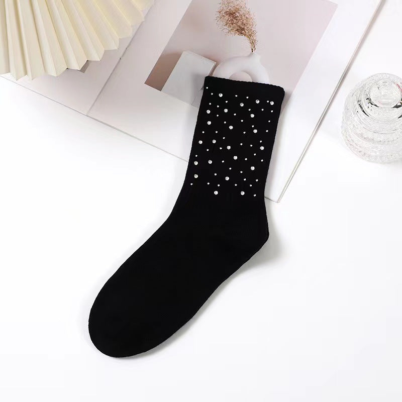 Spring and Autumn New Fairy Style Heavy Industry Starry Sky Hot Diamond Socks Light Luxury Versatile Middle Tube Socks