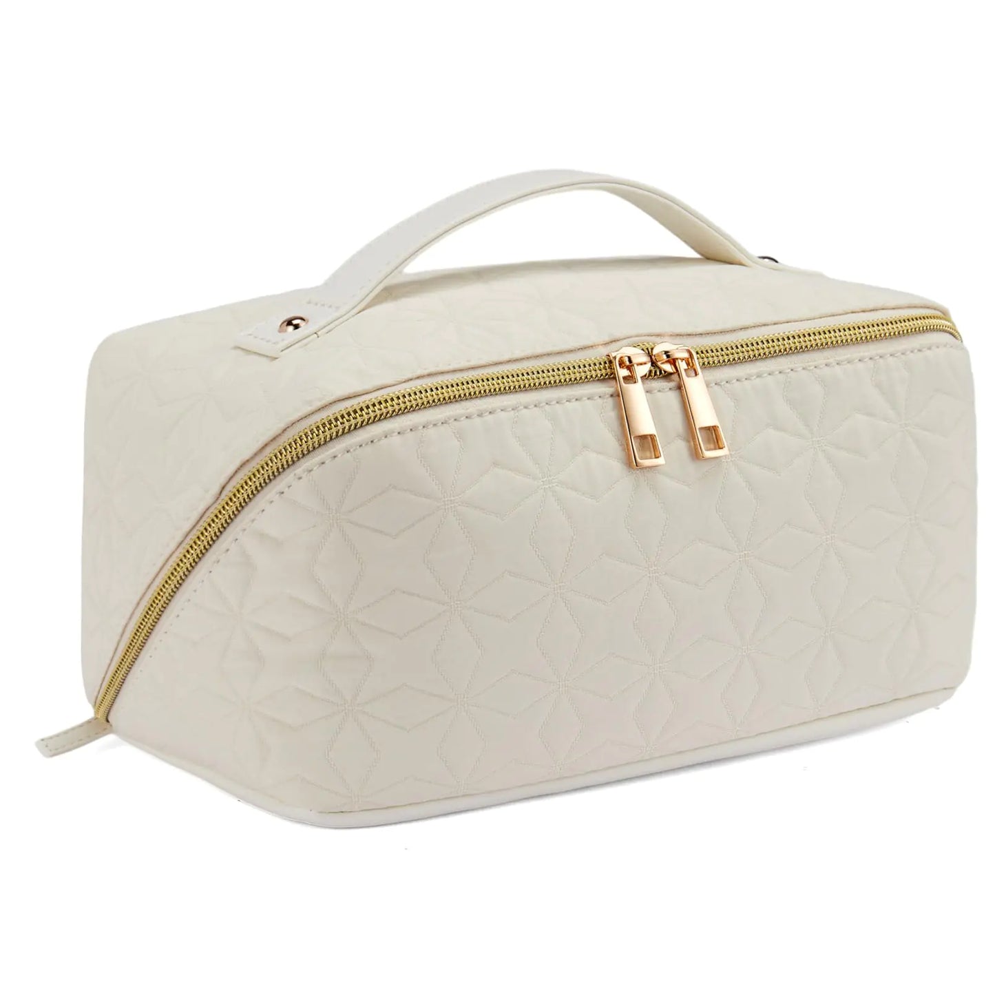 Telena Bolsa de Maquillaje Bolsa de Cosméticos de Viaje de Gran Capacidad Bolsas Organizadoras de Maquillaje Livianas y Portátiles para Mujeres con Asa y Divisor Abierto Plano Blanco Roto